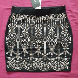 PRIVY Dancing Queen Silver Studded Black Skirt, Size ; Medium - New with Tags!